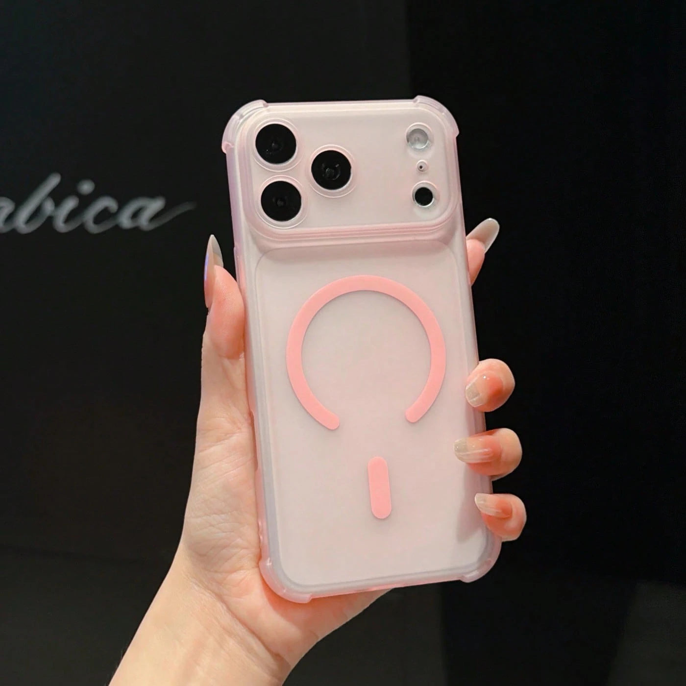 1pc Pink Magnetic Large Window Frosted Matte Four-Corner Airbag Shockproof Full Coverage Colorful Semi-Transparent Skin-Feel Ultra-Thin TPU Precision Hole Minimalist Phone Case Compatible With Apple 1