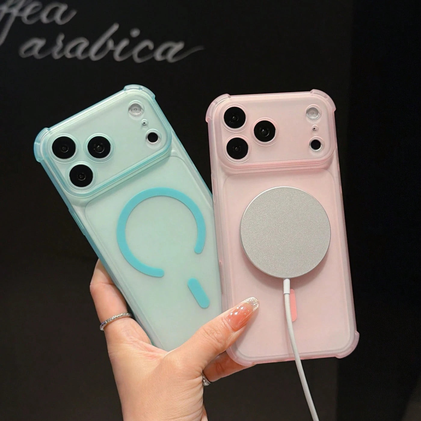 1pc Pink Magnetic Large Window Frosted Matte Four-Corner Airbag Shockproof Full Coverage Colorful Semi-Transparent Skin-Feel Ultra-Thin TPU Precision Hole Minimalist Phone Case Compatible With Apple 1