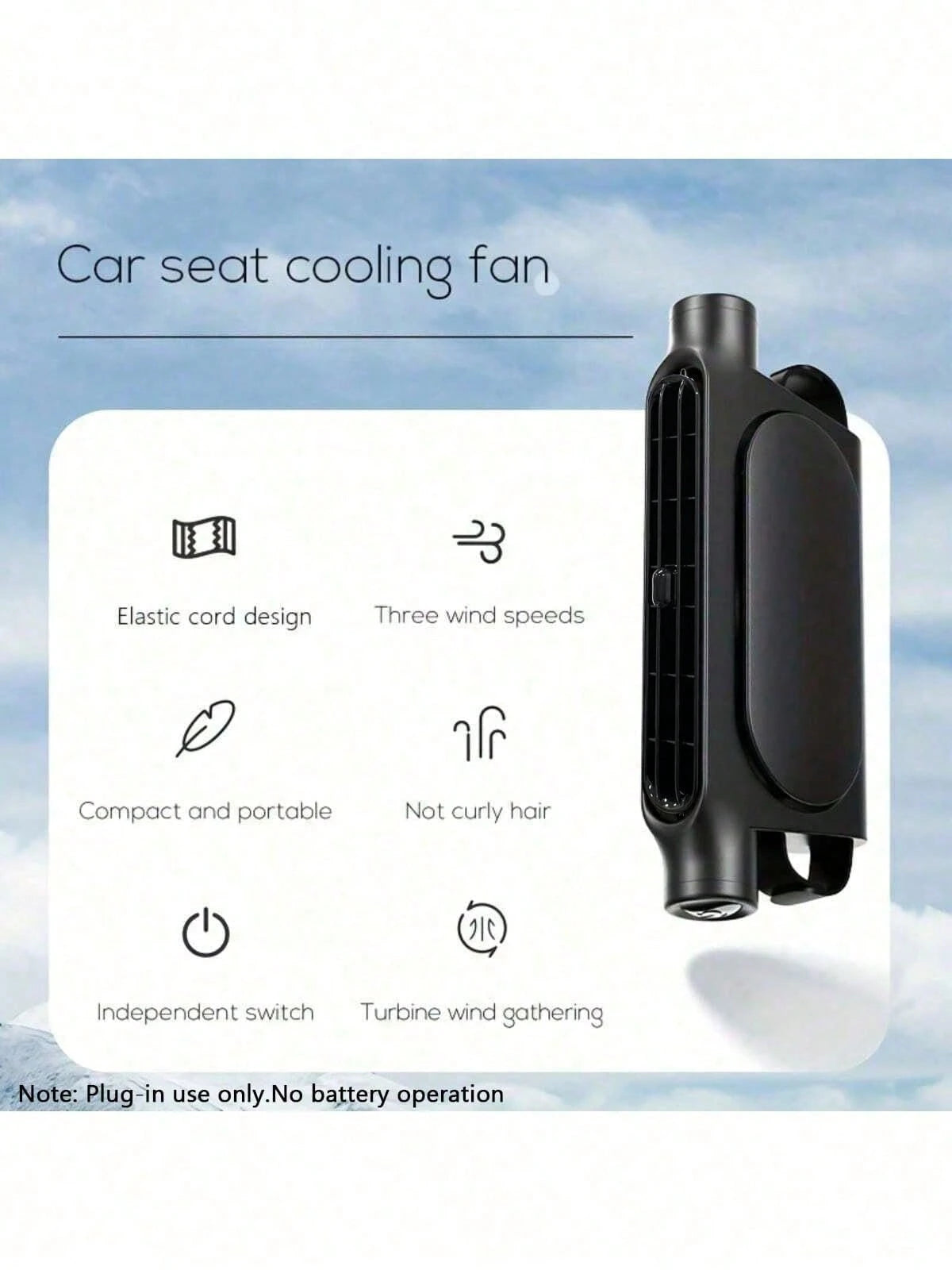 1pc Portable Car Seat Fan, USB Powered 3-Speed Adjustable Cooling For Pillow And Seat Back, Comfortable Design Suitable For All Vehicles, No Battery Required, For Driver And Passenger, For Summer And