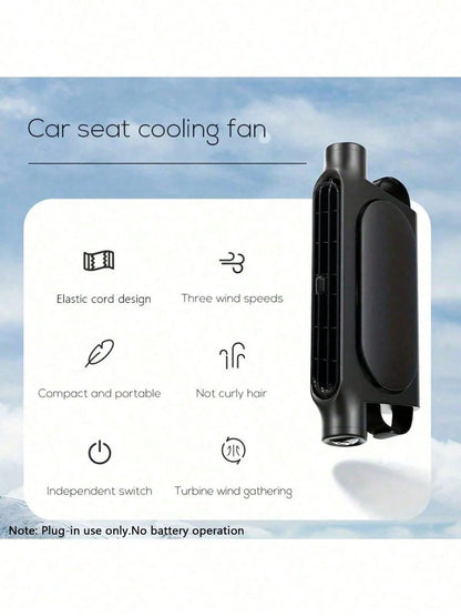 1pc Portable Car Seat Fan, USB Powered 3-Speed Adjustable Cooling For Pillow And Seat Back, Comfortable Design Suitable For All Vehicles, No Battery Required, For Driver And Passenger, For Summer And