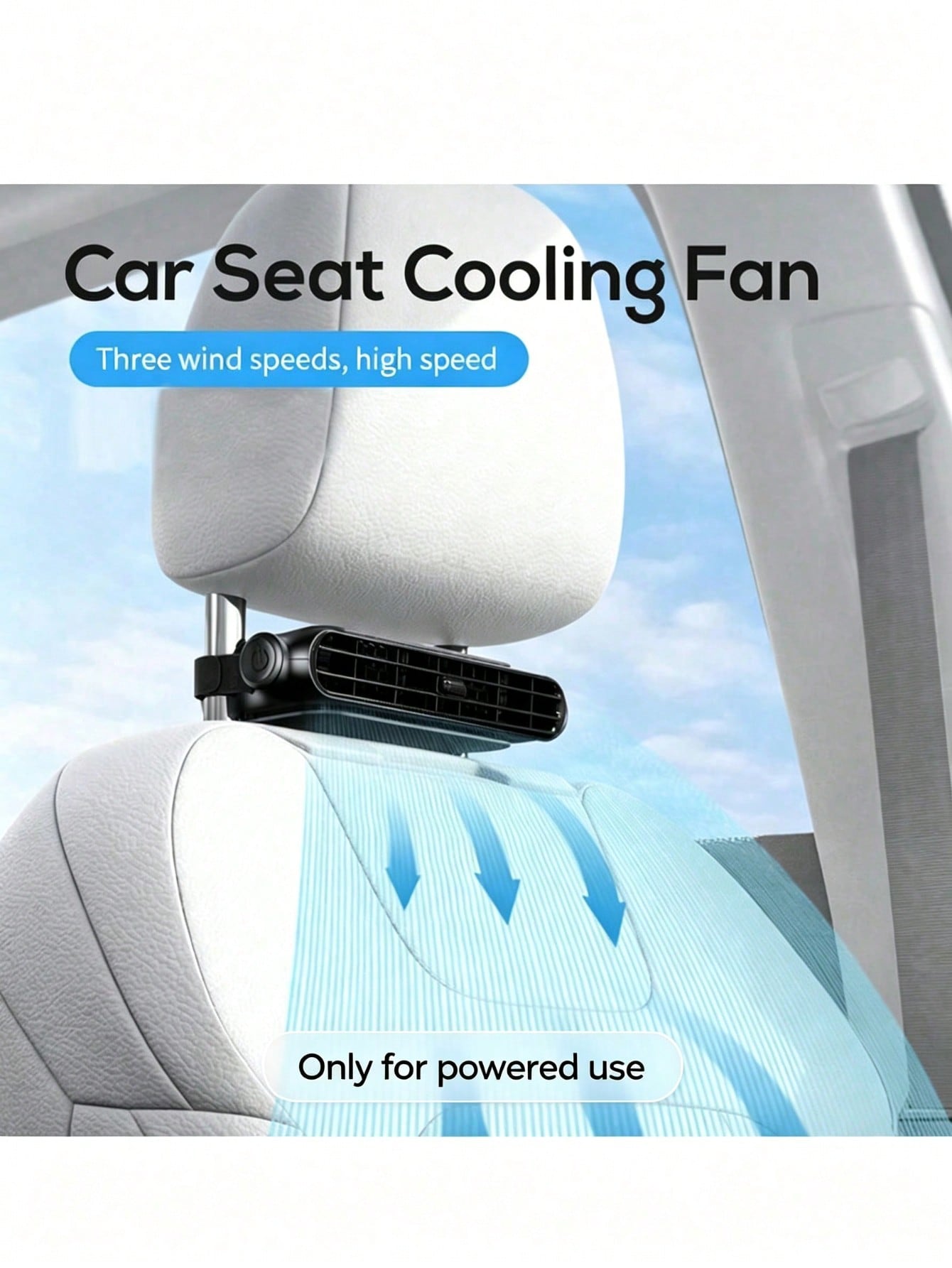 1pc Portable Car Seat Fan, USB Powered 3-Speed Adjustable Cooling For Pillow And Seat Back, Comfortable Design Suitable For All Vehicles, No Battery Required, For Driver And Passenger, For Summer And