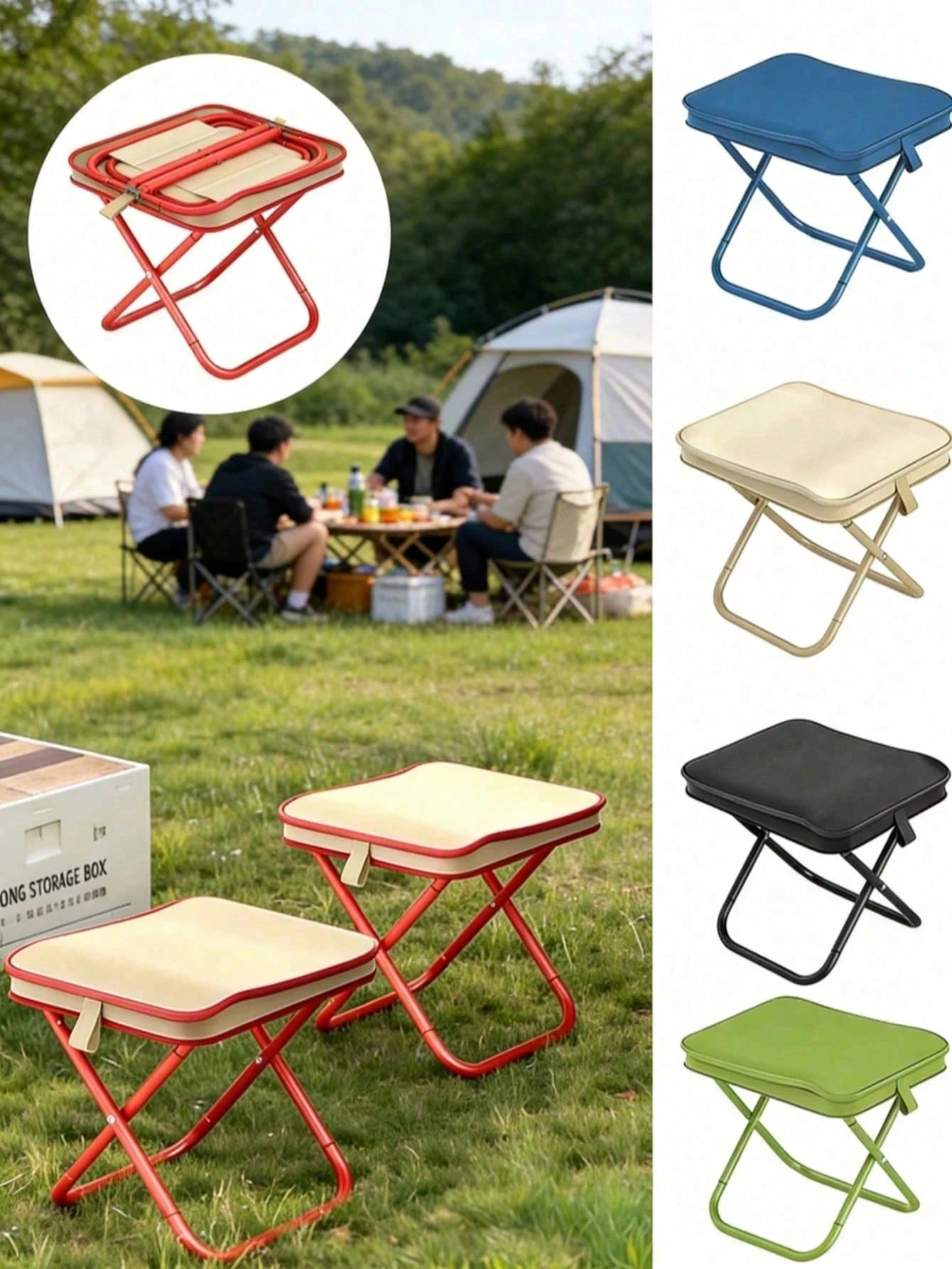 1pc Portable Folding Stool, Lightweight Foldable Outdoor Camping Fishing Stool, Suitable For High-Speed Rail Queueing, Home Shoe Changing, Art Students, Sturdy And Durable, Multiple Colors Available