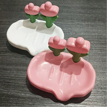 1pc Portable No-Drill Plastic Flower Soap Dish, Suitable For Bathroom And Hotel Sink To Hold Handmade Soap