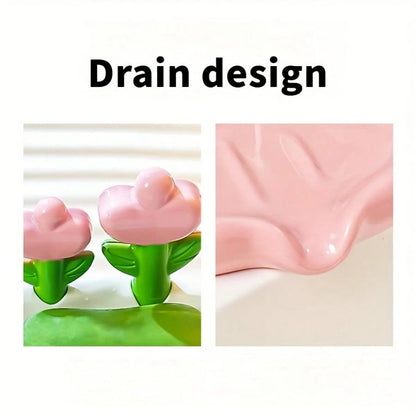 1pc Portable No-Drill Plastic Flower Soap Dish, Suitable For Bathroom And Hotel Sink To Hold Handmade Soap