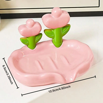 1pc Portable No-Drill Plastic Flower Soap Dish, Suitable For Bathroom And Hotel Sink To Hold Handmade Soap