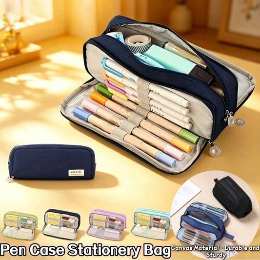 1pc Portable Pencil Case, Large Capacity Pencil Box, Stationery Box, Pen Storage Box, Stationery Storage Bag, Storage Pencil Pouch, Double Window Pencil Pouch, Simple Pencil Pouch, Large Capacity Penc