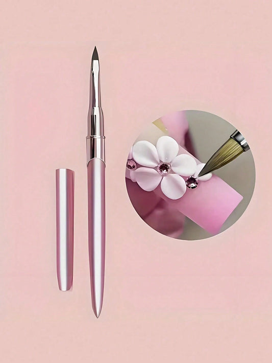 1pc Professional Nail Art Carving Brush- Acrylic UV Gel Brush, Precise Tip For 3D Floral Design And Carving, Rose Gold Metal Handle Nail Art Tool, Suitable For Salon And Home DIY Nail Art, Easy To Cl