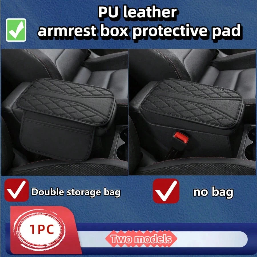 1pc PU Leather Car Armrest Box Mat, Wear-Resistant, Durable, Scratch-Resistant, Easy To Install And Clean,Two Models Are Available: Double-Sided Storage Pockets And No Pockets, 13in X 7.48in, Suitable
