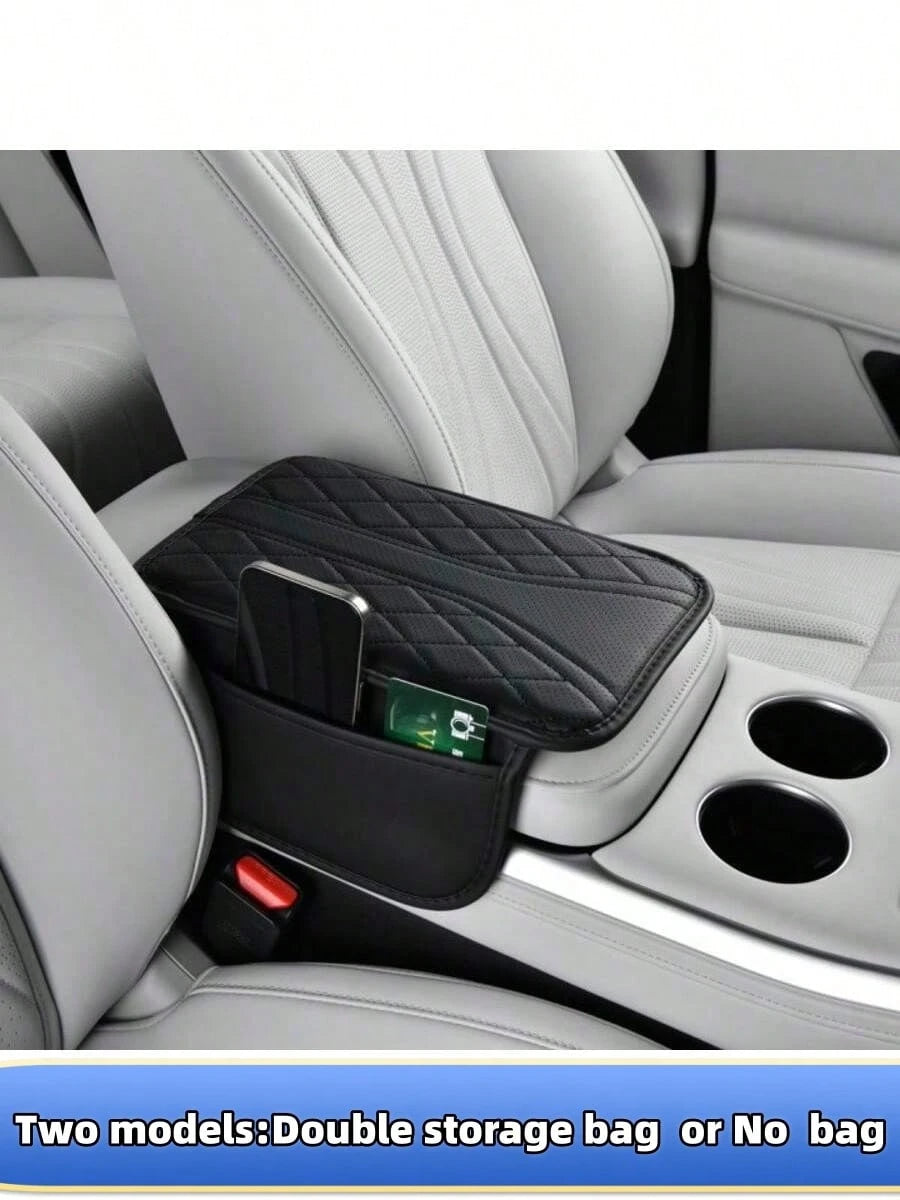 1pc PU Leather Car Armrest Box Mat, Wear-Resistant, Durable, Scratch-Resistant, Easy To Install And Clean,Two Models Are Available: Double-Sided Storage Pockets And No Pockets, 13in X 7.48in, Suitable
