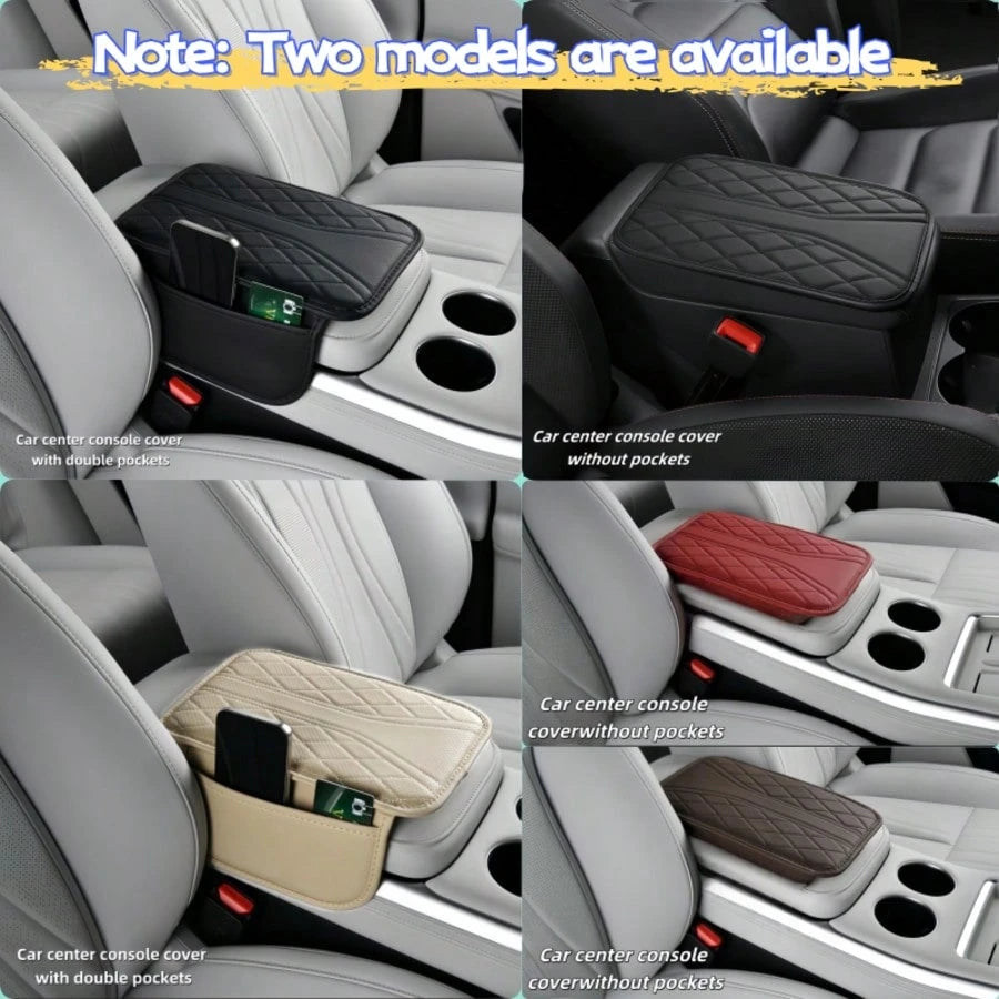 1pc PU Leather Car Armrest Box Mat, Wear-Resistant, Durable, Scratch-Resistant, Easy To Install And Clean,Two Models Are Available: Double-Sided Storage Pockets And No Pockets, 13in X 7.48in, Suitable