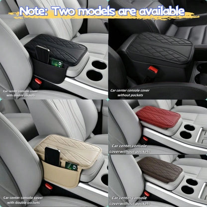 1pc PU Leather Car Armrest Box Mat, Wear-Resistant, Durable, Scratch-Resistant, Easy To Install And Clean,Two Models Are Available: Double-Sided Storage Pockets And No Pockets, 13in X 7.48in, Suitable