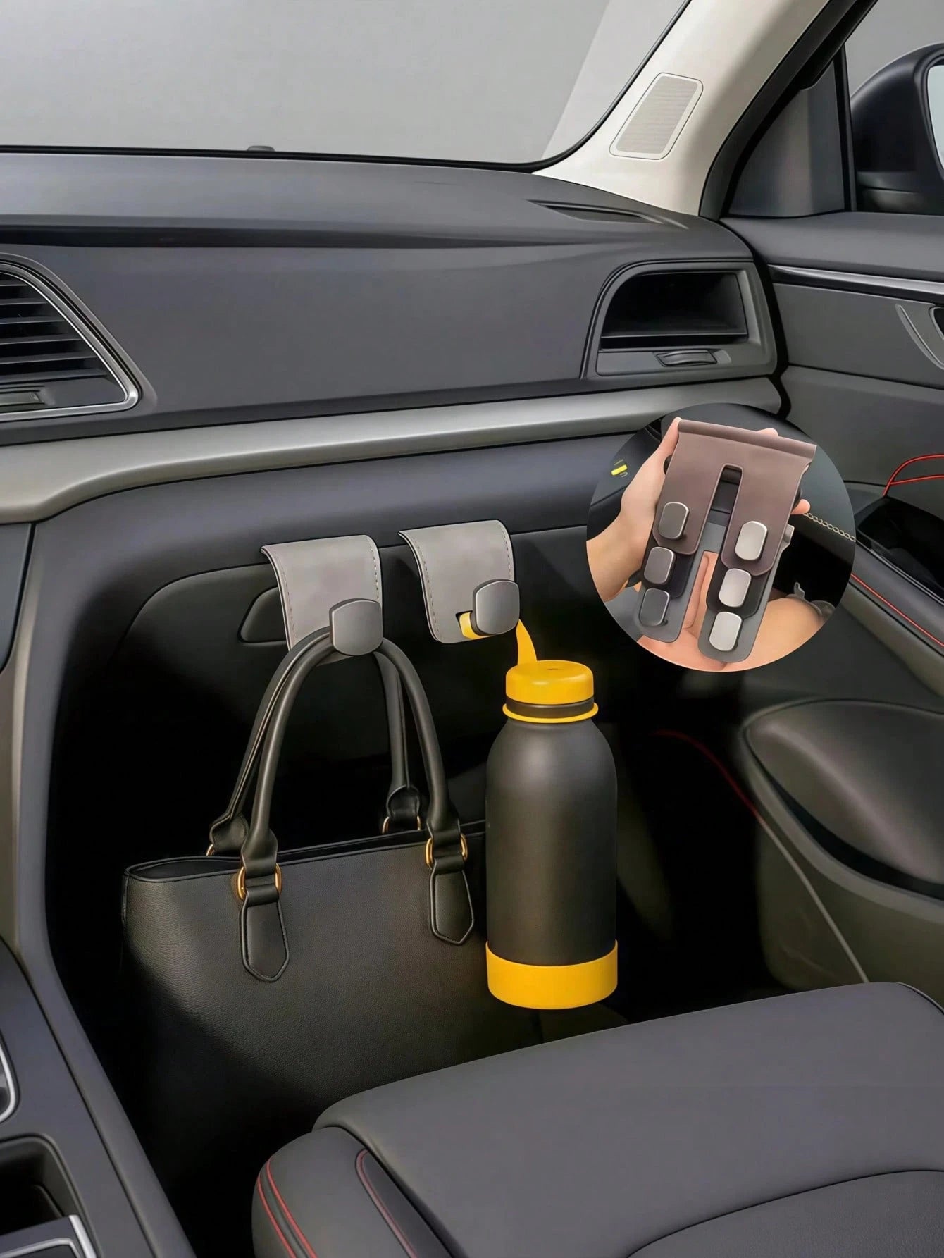 1pc PU Leather Passenger Seat Storage Hook, Soft Lining Organizer, Space-Saving Car Interior Accessory, Versatile Glove Box Hanging Hook, Essential For Road Trips