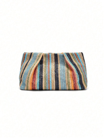 1pc Rainbow Color Woven Clutch Bag, Minimalist & Fashionable, Suitable For Casual/Daily Use