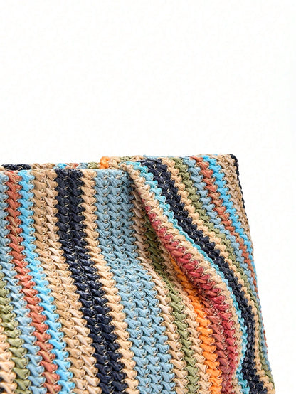 1pc Rainbow Color Woven Clutch Bag, Minimalist & Fashionable, Suitable For Casual/Daily Use