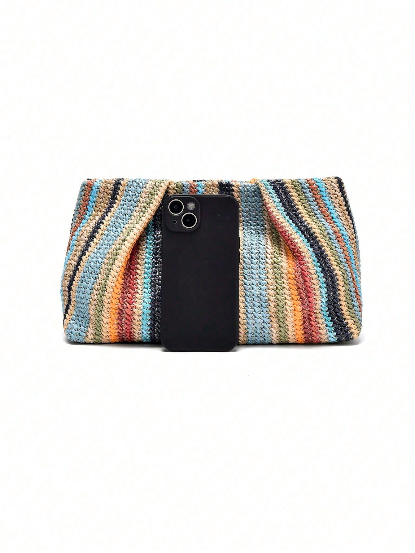 1pc Rainbow Color Woven Clutch Bag, Minimalist & Fashionable, Suitable For Casual/Daily Use