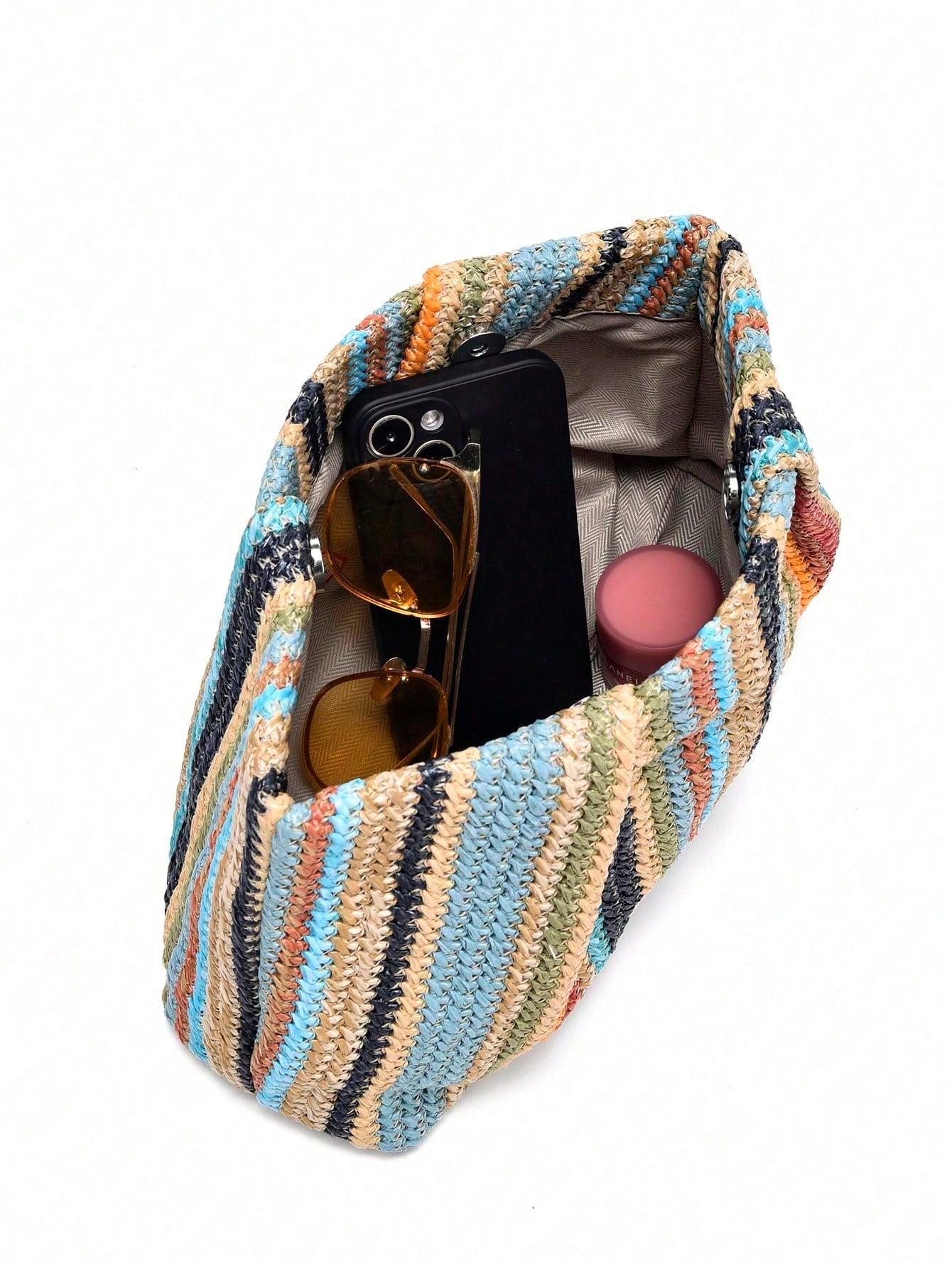 1pc Rainbow Color Woven Clutch Bag, Minimalist & Fashionable, Suitable For Casual/Daily Use