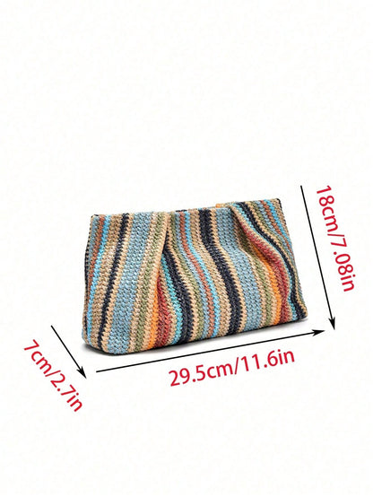 1pc Rainbow Color Woven Clutch Bag, Minimalist & Fashionable, Suitable For Casual/Daily Use