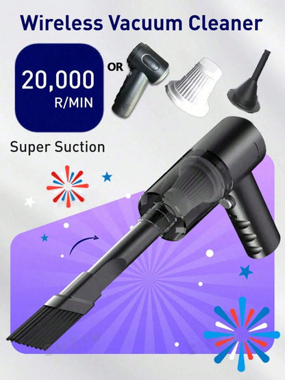 1pc Rechargeable Wireless Car Vacuum Cleaner, With Dual Filtration, Strong Suction, Portable Handheld Mini Dust Blower, Suitable For Home And Car