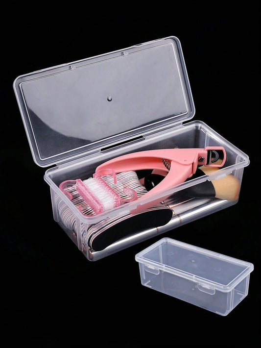 1pc Rectangular PP Plastic Box, Deepening Tool Storage, Nail Art Sand Strip, Nail Art Pen Storage Box, Phototherapy Pen Sponge Rubbing Storage Box, Portable Transparent Long Strip Box, Rectangular Jew