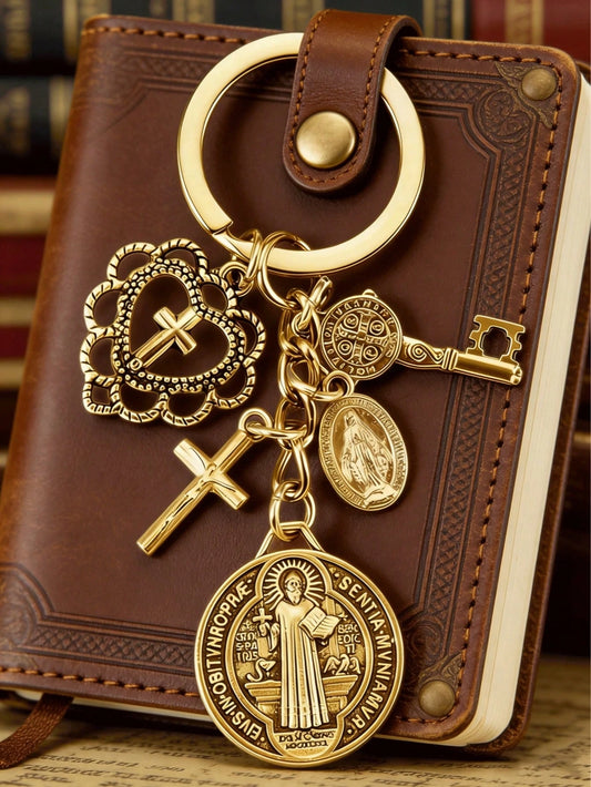 1pc Religious Theme Novelty Keychain| Cross Keychain, Hanging Decor Accessory, Comes With Various Attachments, Prayer Amulet, Can Decorate Bags And Phones, Car Accessory, Jewelry Keychain Pendant Mot