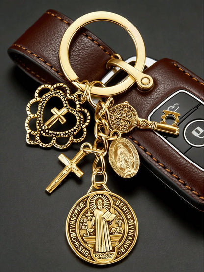 1pc Religious Theme Novelty Keychain| Cross Keychain, Hanging Decor Accessory, Comes With Various Attachments, Prayer Amulet, Can Decorate Bags And Phones, Car Accessory, Jewelry Keychain Pendant Mot