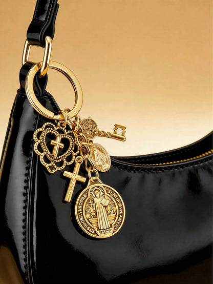 1pc Religious Theme Novelty Keychain| Cross Keychain, Hanging Decor Accessory, Comes With Various Attachments, Prayer Amulet, Can Decorate Bags And Phones, Car Accessory, Jewelry Keychain Pendant Mot