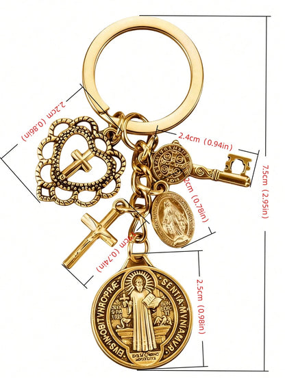 1pc Religious Theme Novelty Keychain| Cross Keychain, Hanging Decor Accessory, Comes With Various Attachments, Prayer Amulet, Can Decorate Bags And Phones, Car Accessory, Jewelry Keychain Pendant Mot