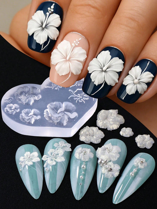 1pc Reusable Silicone Nail Art Mold, Spring/Summer Hawaiian Floral Pattern Summer Nail Art Silicone Mold, Nail Gel Printing Template, Nail Salon Supplies, Nail Art Accessories Tool