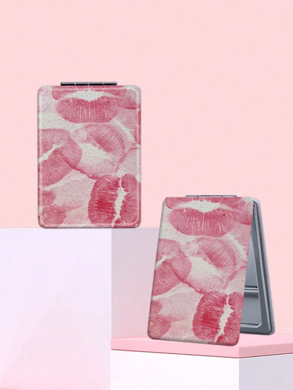 1pc Sexy Lip Print Vanity Folding Hand Mirror, Lightweight And Compact, High-Quality Silver-Colored Nano Plating Framed, Detailed And Suitable For Multiple Occasions,Makeup,Cheap,Room Decor,Vanity,Tra