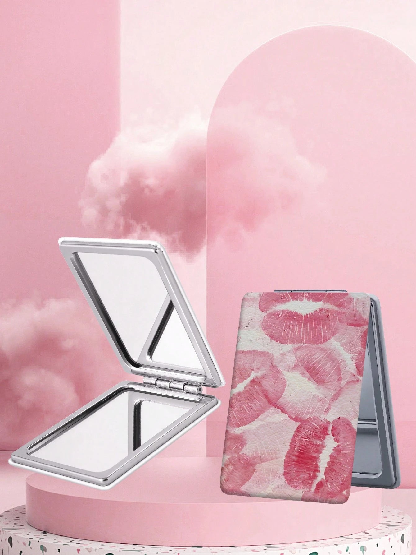 1pc Sexy Lip Print Vanity Folding Hand Mirror, Lightweight And Compact, High-Quality Silver-Colored Nano Plating Framed, Detailed And Suitable For Multiple Occasions,Makeup,Cheap,Room Decor,Vanity,Tra