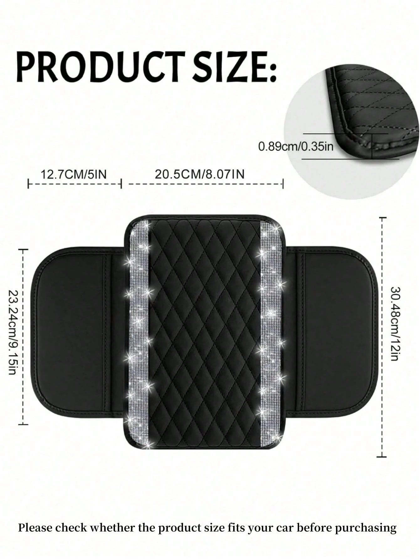 1pc Shiny Car Center Console Cover, Genuine Leather Car Armrest Pad With 2 Storage Pockets, Universal Car Armrest Protector Storage Box, Shiny Interior Accessory, Fits Most Vehicles