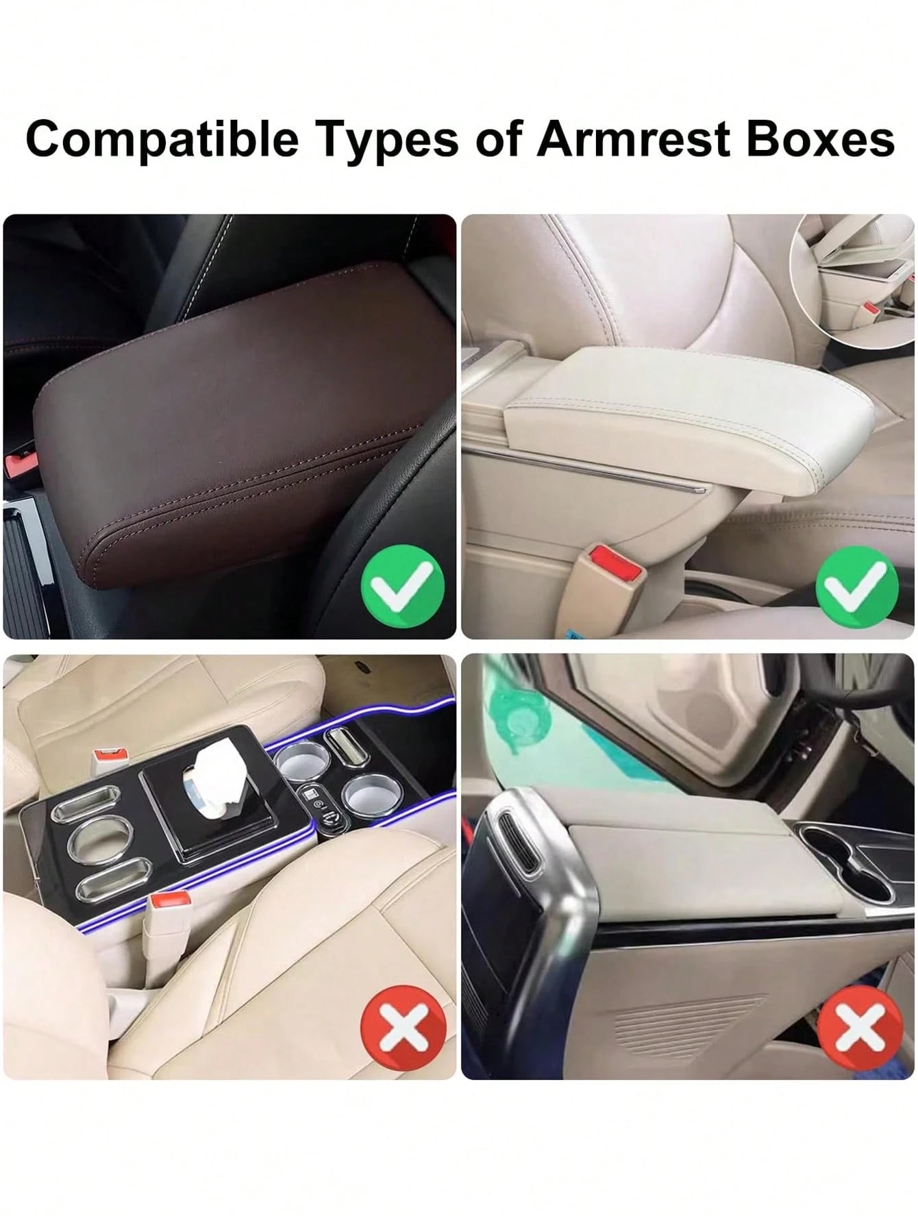 1pc Shiny Car Center Console Cover, Genuine Leather Car Armrest Pad With 2 Storage Pockets, Universal Car Armrest Protector Storage Box, Shiny Interior Accessory, Fits Most Vehicles