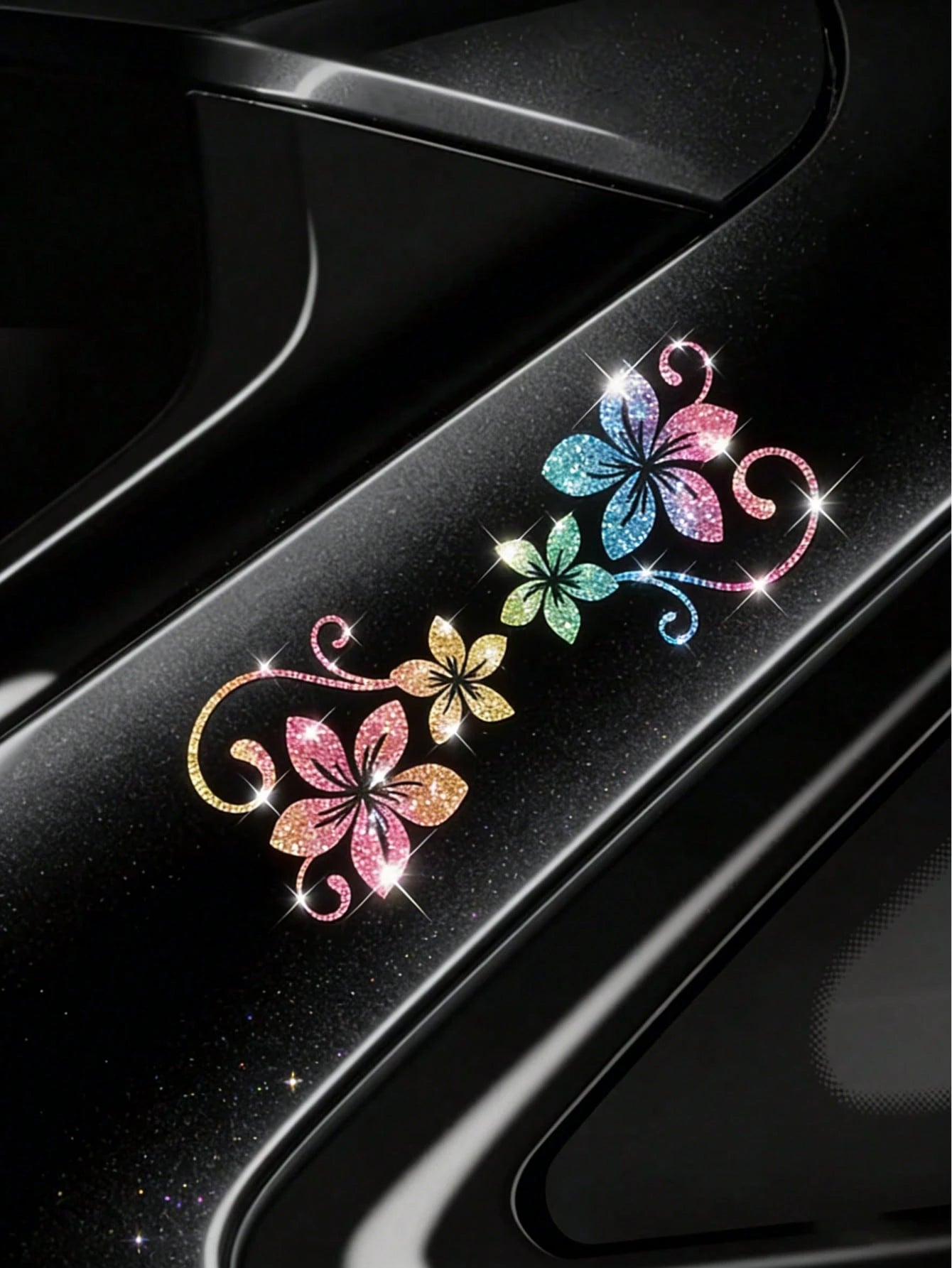 1pc Shiny Floral Car Sticker, Includes 4 Vine Pattern Designs. These Self-Adhesive Stickers Are Easy To Apply Without Residue, Suitable For Cars, Glass Surfaces, Laptops, And Plant Enthusiasts