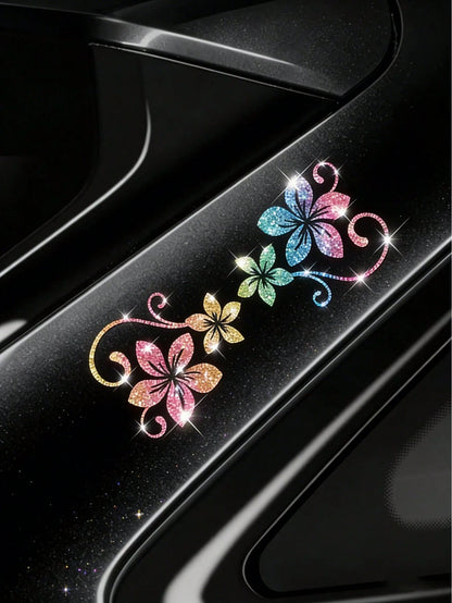 1pc Shiny Floral Car Sticker, Includes 4 Vine Pattern Designs. These Self-Adhesive Stickers Are Easy To Apply Without Residue, Suitable For Cars, Glass Surfaces, Laptops, And Plant Enthusiasts
