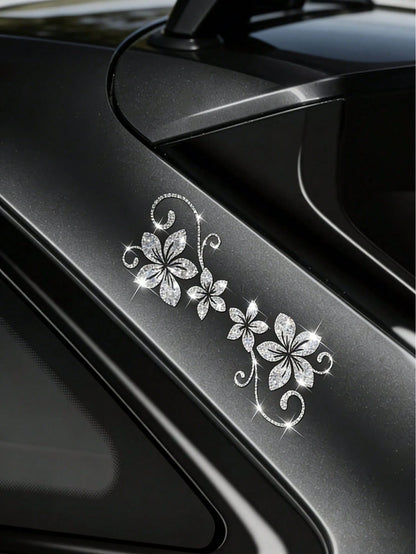 1pc Shiny Floral Car Sticker, Includes 4 Vine Pattern Designs. These Self-Adhesive Stickers Are Easy To Apply Without Residue, Suitable For Cars, Glass Surfaces, Laptops, And Plant Enthusiasts
