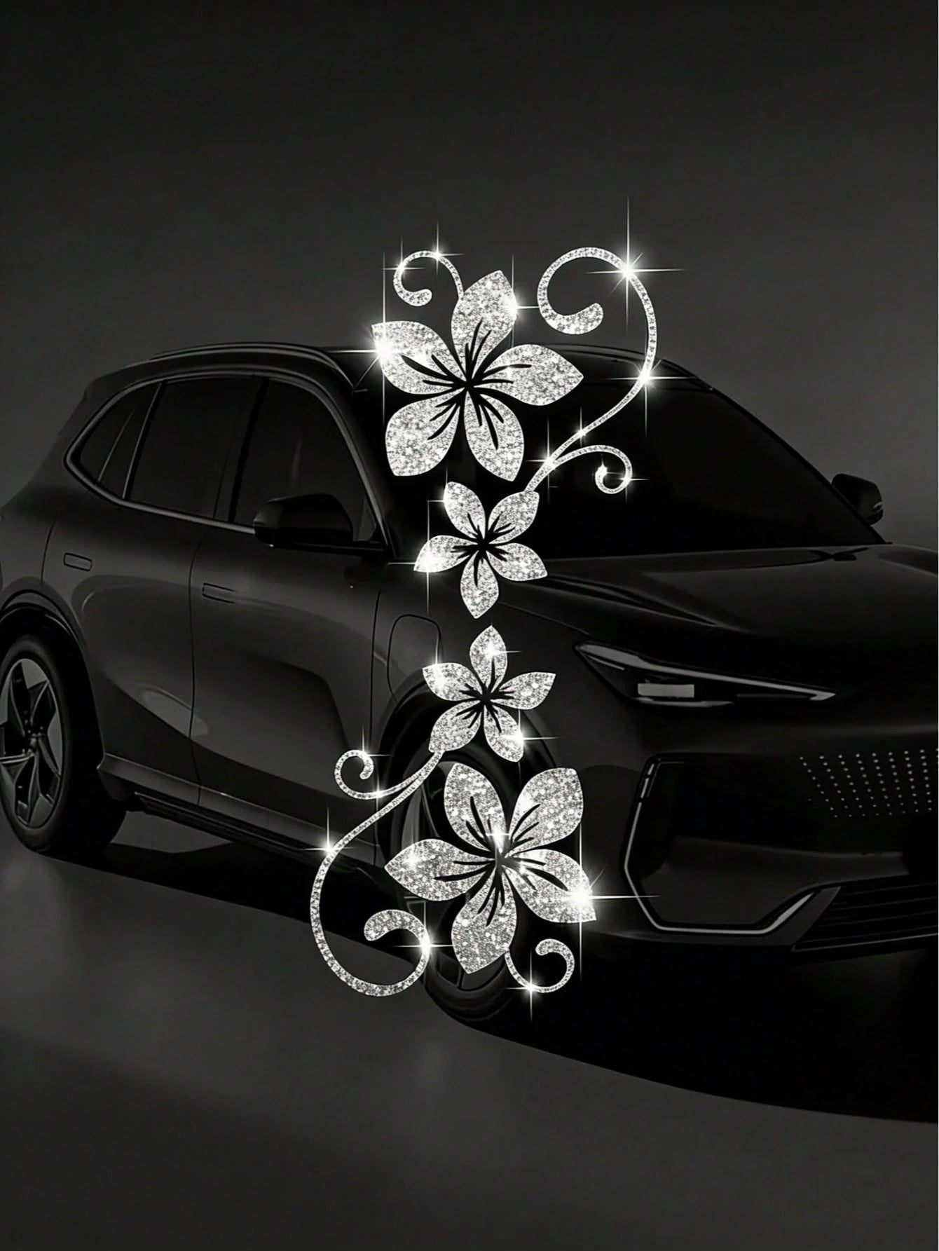 1pc Shiny Floral Car Sticker, Includes 4 Vine Pattern Designs. These Self-Adhesive Stickers Are Easy To Apply Without Residue, Suitable For Cars, Glass Surfaces, Laptops, And Plant Enthusiasts