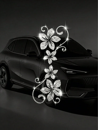 1pc Shiny Floral Car Sticker, Includes 4 Vine Pattern Designs. These Self-Adhesive Stickers Are Easy To Apply Without Residue, Suitable For Cars, Glass Surfaces, Laptops, And Plant Enthusiasts