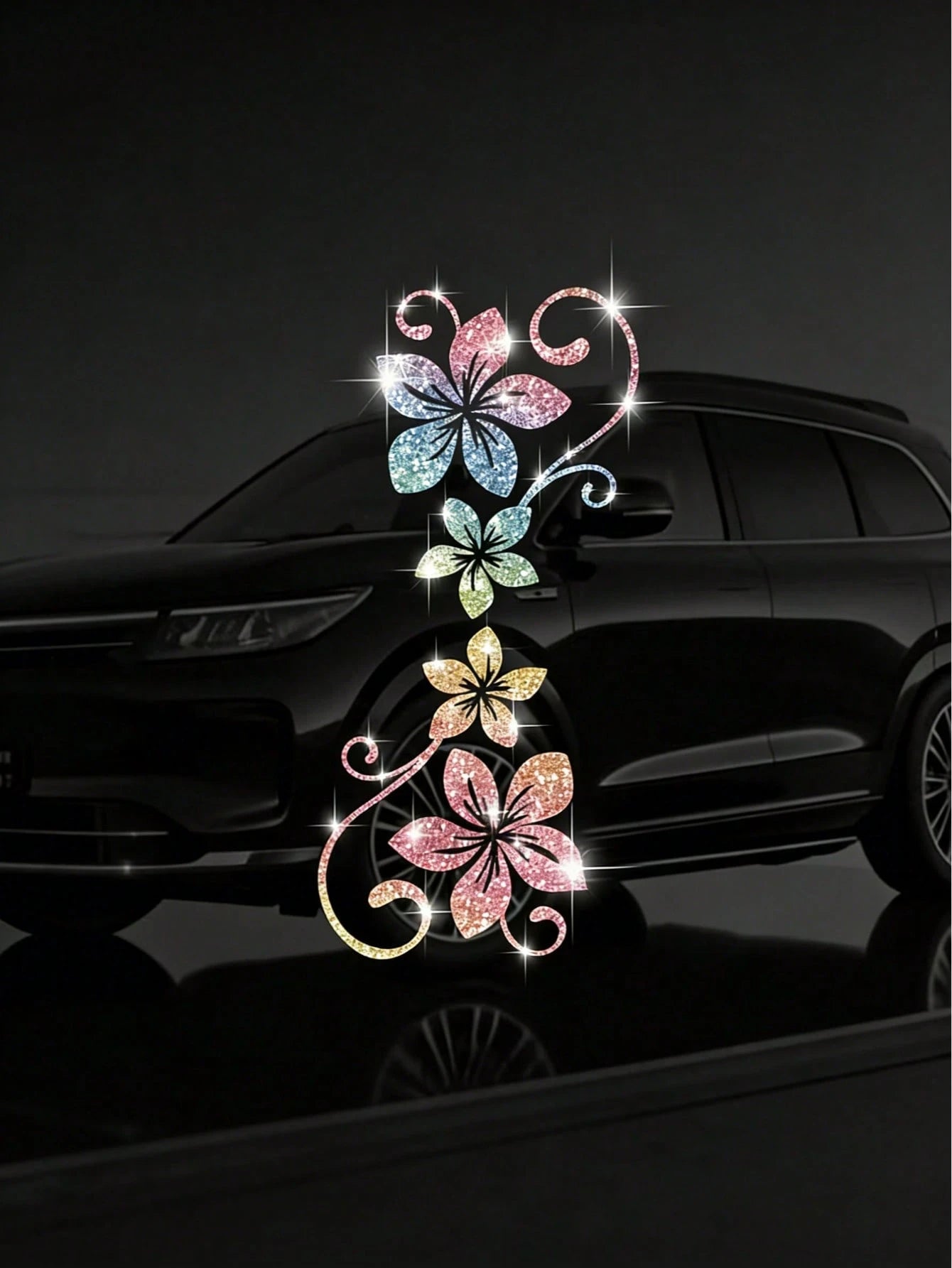 1pc Shiny Floral Car Sticker, Includes 4 Vine Pattern Designs. These Self-Adhesive Stickers Are Easy To Apply Without Residue, Suitable For Cars, Glass Surfaces, Laptops, And Plant Enthusiasts
