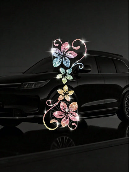 1pc Shiny Floral Car Sticker, Includes 4 Vine Pattern Designs. These Self-Adhesive Stickers Are Easy To Apply Without Residue, Suitable For Cars, Glass Surfaces, Laptops, And Plant Enthusiasts
