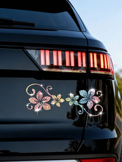 1pc Shiny Floral Car Sticker, Includes 4 Vine Pattern Designs. These Self-Adhesive Stickers Are Easy To Apply Without Residue, Suitable For Cars, Glass Surfaces, Laptops, And Plant Enthusiasts