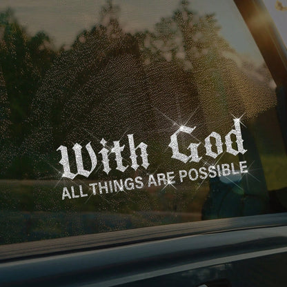 1pc Shiny Sticker "With God, Everything Is Possible"- Suitable For Car, Motorcycle, Truck, Laptop, Wall, Colorful Glitter No-Residue Sticker, Inspired By Religious Quote, Elegant Font Design, Seamles