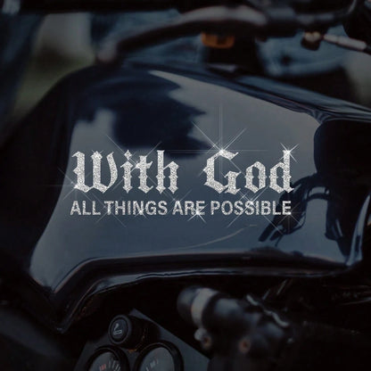 1pc Shiny Sticker "With God, Everything Is Possible"- Suitable For Car, Motorcycle, Truck, Laptop, Wall, Colorful Glitter No-Residue Sticker, Inspired By Religious Quote, Elegant Font Design, Seamles