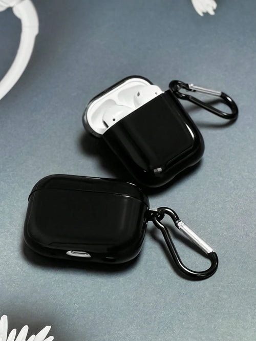 1pc Solid Black Headphone Case With Carabiner Clip, Compatible With Apple 1/2, Pro 3, Pro 2, Pro 3