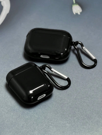 1pc Solid Black Headphone Case With Carabiner Clip, Compatible With Apple 1/2, Pro 3, Pro 2, Pro 3