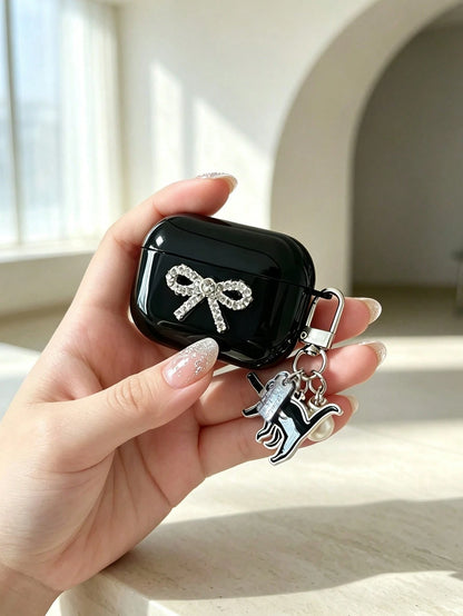 1pc Solid Black Headphone Case With Carabiner Clip, Compatible With Apple 1/2, Pro 3, Pro 2, Pro 3
