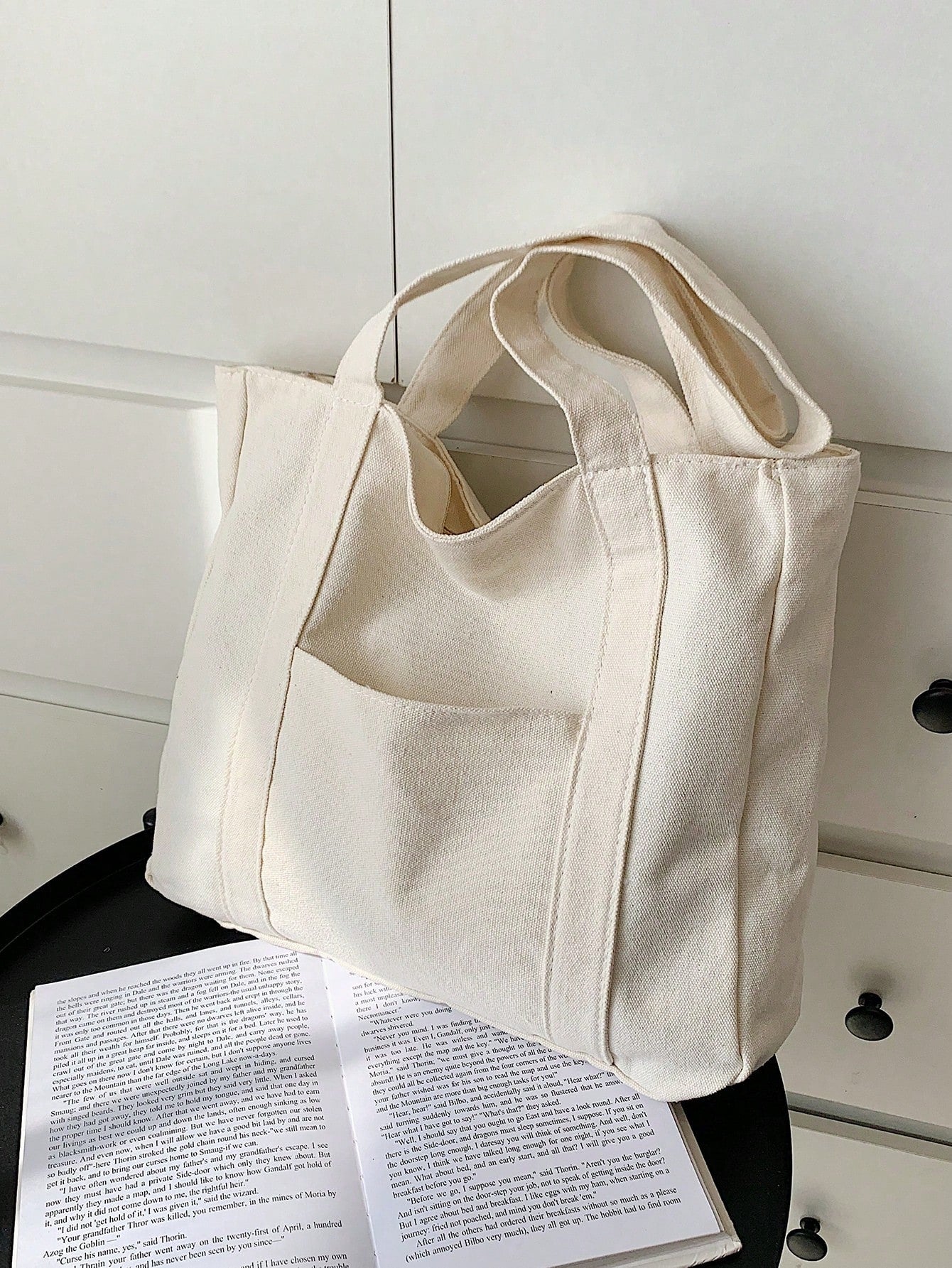 1pc Solid Color Canvas Shoulder Bag For Women, Spring & Summer Style, Large Capacity, Casual & Tote Bag