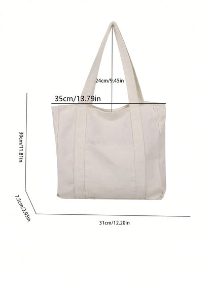 1pc Solid Color Canvas Shoulder Bag For Women, Spring & Summer Style, Large Capacity, Casual & Tote Bag
