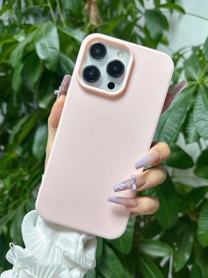 1pc Solid Color Light Pink Phone Case Compatible With IPhone 16 Pro Max, 11/12/13/14 Plus, 7/8 Plus, XR/7/8 Plus, 15 Pro Max, Shockproof Protective Cover Waterproof Anti-Fall Scratch Resistant Spring
