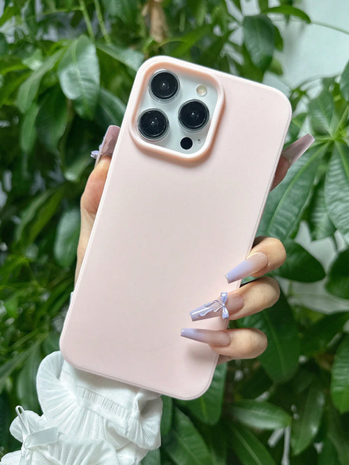 1pc Solid Color Light Pink Phone Case Compatible With IPhone 16 Pro Max, 11/12/13/14 Plus, 7/8 Plus, XR/7/8 Plus, 15 Pro Max, Shockproof Protective Cover Waterproof Anti-Fall Scratch Resistant Spring