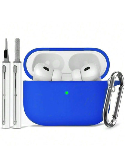 1pc Solid Color Silicone Protective Case With Carabiner Strap And Cleaning Brush